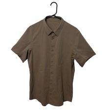 Lululemon Airing Easy Shirt Mens Large Tan Short Sleeve Breathable Performance picture