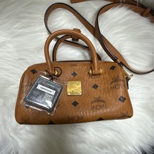 Authentic MCM Mini Visetos Cognac Boston Barrel Handbag picture