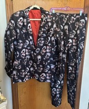 SUITMEISTER 2 PIECE BLOODY SKULL SKELETON MEN'S SUIT HALLOWEEN COSTUME SZ 38-40 picture