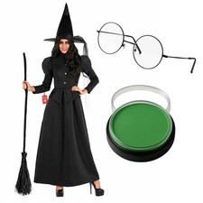 Deluxe Women`s Wicked Witch Costume Face Paint Elphaba Dress Oz Halloween XS-3XL picture