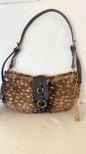 NWT STEVE MADDEN BHANOVER 2 SHOULDER BAG PURSE FAUX FUR DEER PRINT BROWN picture