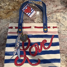 Brighton LOVE Striped Love Canvas Tote, Brand NWT New picture