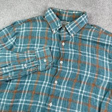 Ramblers Way Shirt Mens Large Blue Plaid Linen Button Down Made In USA Coastal picture