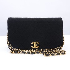 CHANEL CC Matelasse Chain Shoulder Bag Cotton Jersey Black Auth #50247B picture
