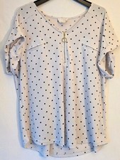 Polka Dot V-Neck Short Sleeve Top w/ Zip BW picture