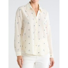 LAGENCE Dani Blouse Ivory Navy Floral Embroidered Crinkle Button Down XS NEW picture