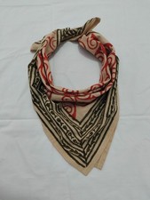 Vintage Hand Block Printed Cotton Bandana Scarf – Red & Olive Green Swirl Patter picture