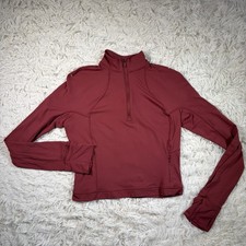 Lululemon Women’s Red Mock Neck 1/2 Zip Long Sleeve Thumbholes Stretch Sz 6 picture