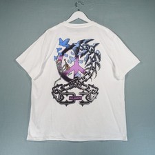 AllSaints T Shirt Mens Large White Cotton Graphic Freed Peace Psychedelic Punk picture