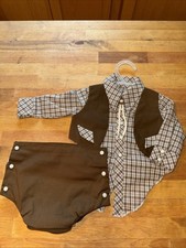 Vtg 70s/80s Bar-X-Ranch Brown Plaid Infant 3 Pc Western Outfit NOS Sample picture