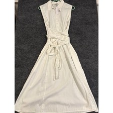 Banana Republic White Cotton Poplin Wrap-Tie Midi Dress NWT picture