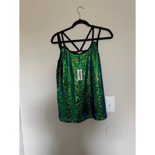 Zeagoo Green Sequin Cami Tank Top Multi Strap Crisscross Back Size L NWT picture