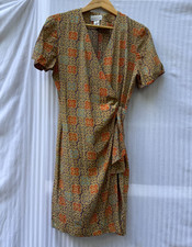 VTG Adrianna Papell 100% Silk Faux Wrap Dress Size 6 Geometric Medallion Purple* picture