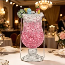 00 JUST ARRIVED - Pink Cocktail Shaped Novelty Evening Bag Rhinestone Crystal picture