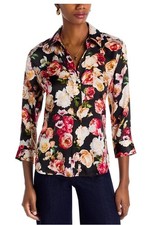 Lagence Dani 100% silk blouse black multi dark floral button top Small $398 picture