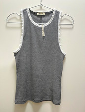 Madewell Women's Black/White Striped Scoop Neck Lace Trim Stretch Tank M picture