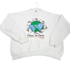Vintage Fruit of the Loom Fleece on Earth Sheep Christmas Sweatshirt XL White picture
