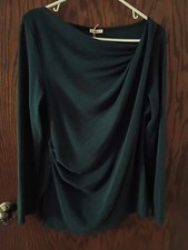 OGL EcoMousse Asymmetrical Neck Long Sleeve Tucked-Waist Top Forest Night XL NWT picture