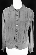 Antique Edwardian-1920's French Black & White Check Rayon Print Blouse Large picture