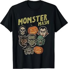 Halloween Monster Faces Mash Vintage Costume Men Women Kids T-Shirt picture