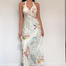 Extremely RARE Y2K Mary L Couture butterfly beaded silk velvet halter maxi dress picture