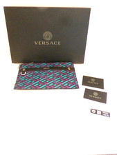 Versace Pouch Bag Unisex La Greca Leather Teal Purple Black Logo NWT picture