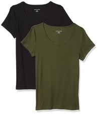 Amazon Essentials Women's Slim-Fit Cap-Sleeve Scoop Neck T-Shirt, Pack of 2, Dar picture