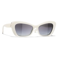 Chanel CH 5481-H c 1255/S6 Sunglasses Polished White w/Glass Pearls Gold CC Logo picture