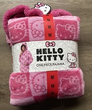 Hello Kitty One Piece Pajamas M Bodysuit  Jumpsuit Fuzzy Sanrio Sleepwear  picture
