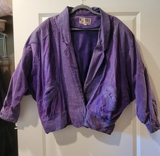 Vintage 1989 GLOBAL Identity G-III Purple Leather Suede Jacket Ladies MED /Large picture