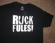 Vintage WWE black RUCK FULES John Cena AUTOGRAPHED Wrestlemania Shirt (fits M) picture