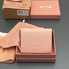 Miu Miu 5MV204 Light Pink Leather Small Wallet Embossed Logo Snap Closure Women picture