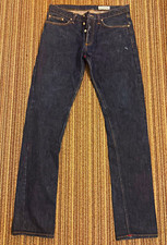 Gustin California Men’s 32 Slim Raw Blue Denim Jeans Cotton Button Fly Selvedge picture