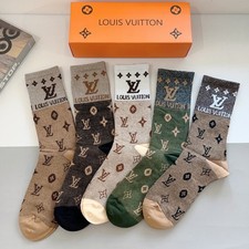 Louis Monogram Cotton Crew Socks Unisex 5 Pairs Multicolor With Box picture