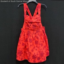 NWT Wmns FREE PEOPLE Red Floral Sleeveless Short Mini A-Line Pinafore Dress Sz M picture