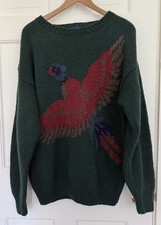 RARE Vintage Gap Hand Knit Shetland Wool Pheasant Graphic Sweater Men's L picture