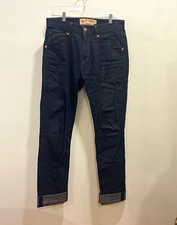 Iron and Resin Men's Raw Denim Jeans Slim Straight Dark Blue 32x32 Button picture