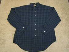 Vintage LL Bean Shirt Men XL Blue Black Watch Plaid Long Sleeve Button Up 90s picture