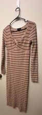 say what Striped Knit Midi Dress Long Sleeve Twist Front Beige Black Size picture