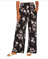 NWT Three Dots Women's Pull On Wide Leg Crepe Paperbag Pants Size L $50 9C125 picture