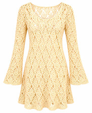Flying Tomato Womens M Ivory Crochet Open Knit Bell Sleeve Dress Tunic NWT Boho picture
