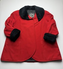Vintage Winlit Coat Womens Large Red Wool Fur Trim Collar Cuffs USA Holiday picture