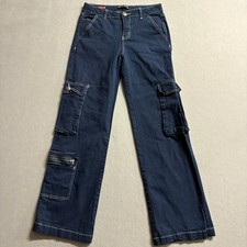Hot Kiss Cargo Pants Womens 5 Navy Blue Mid Rise Wide Leg Contrast Stitch Y2K picture