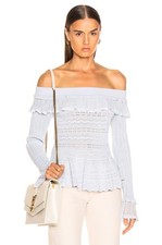 NWT $700 Jonathan Simkhai Light Blue Lacey Applique Off Shoulder Blouse & Skirt picture