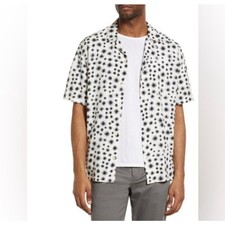 AllSaints Novar Short Sleeve Camp Shirt Relaxed Fit White/Black Medium picture