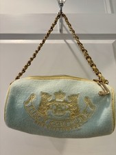 VINTAGE Y2K Juicy Couture Pale Blue Velour Barrel Bag With Heart Charm & J Pull picture