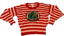 ESCADA VINTAGE RED AND PINK STRIPED SWEATER, Green Sequin Peacock Size 38 picture