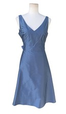 NWT Ann Taylor Silk Dupioni Dress Blue V Neck Tie Waist Formal Cocktail picture