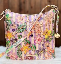 NWT Brahmin Katie Pinstripe Petals Melbourne Orchids Flowers Crossbody Bag Purse picture