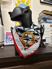 RARE Vintage 1990s Celine Paris Vintage Silk Scarf Red Black White Gold Ring picture